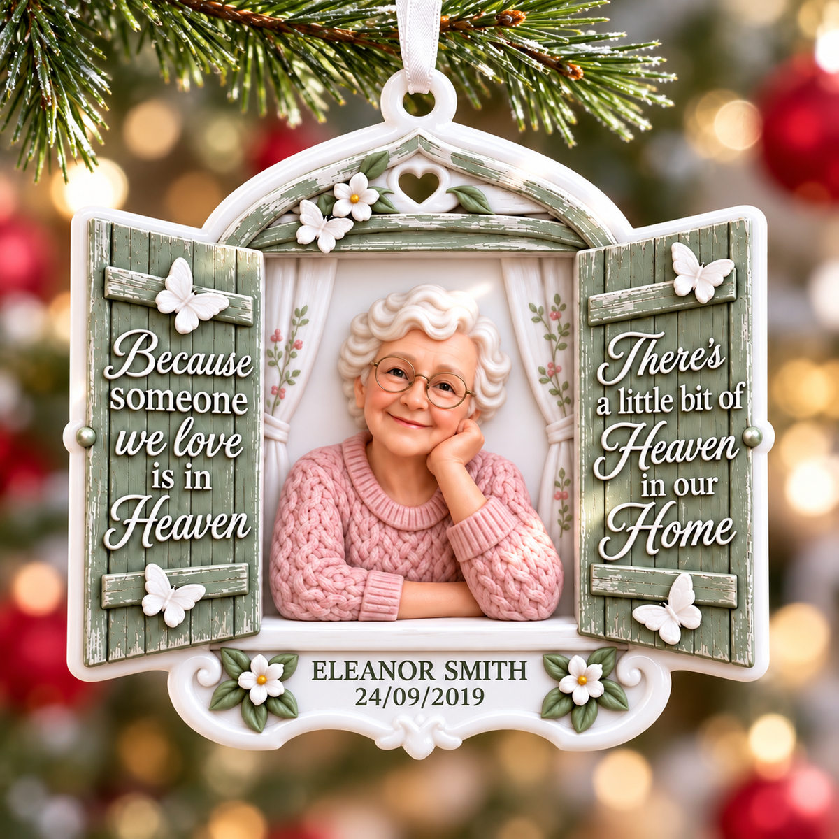Memorial Window Shutter Keepsake with Floral and Butterfly Details - 3D Relief Ornament