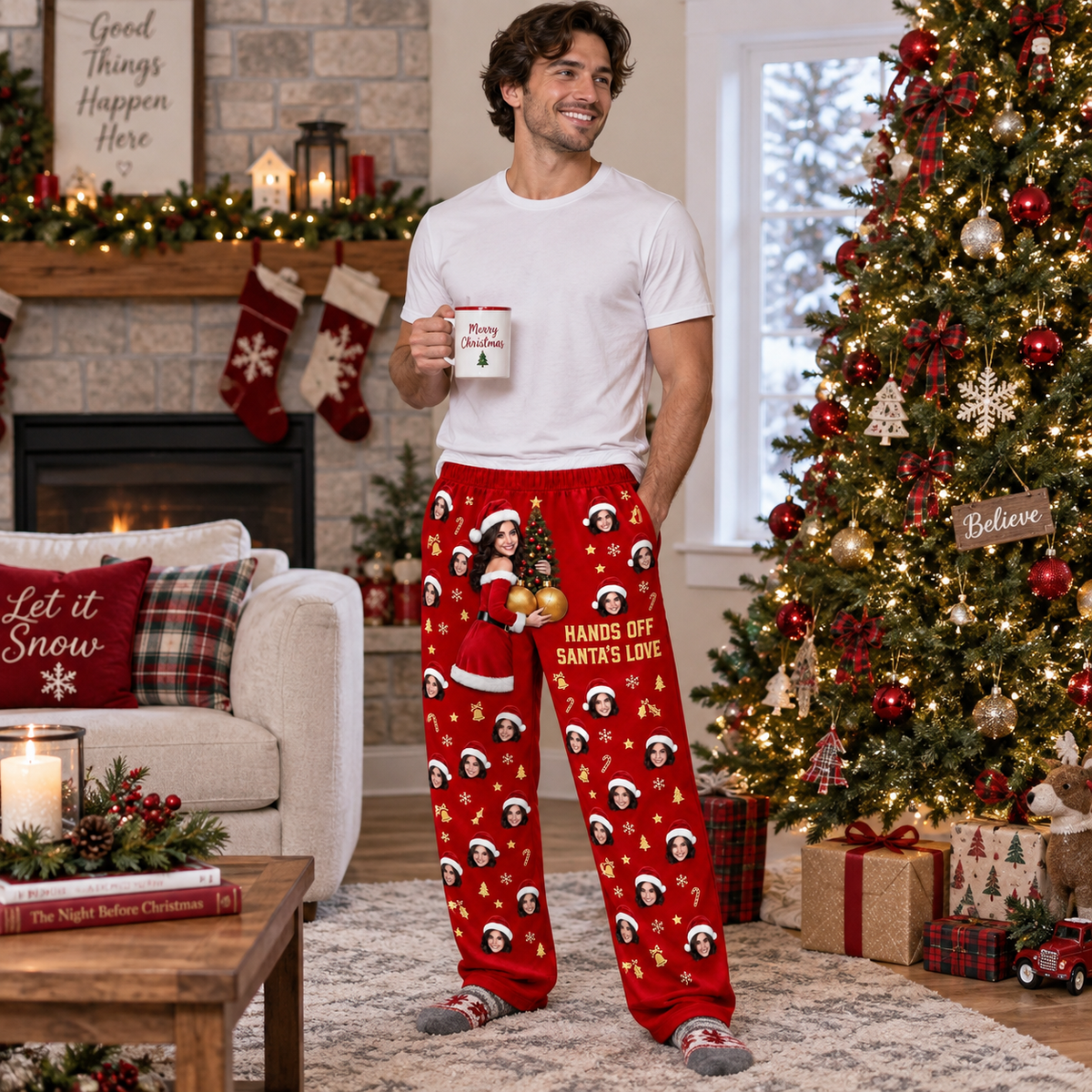 Christmas Pajama Pants Hands Off Santas Love Holiday Lounge Bottoms