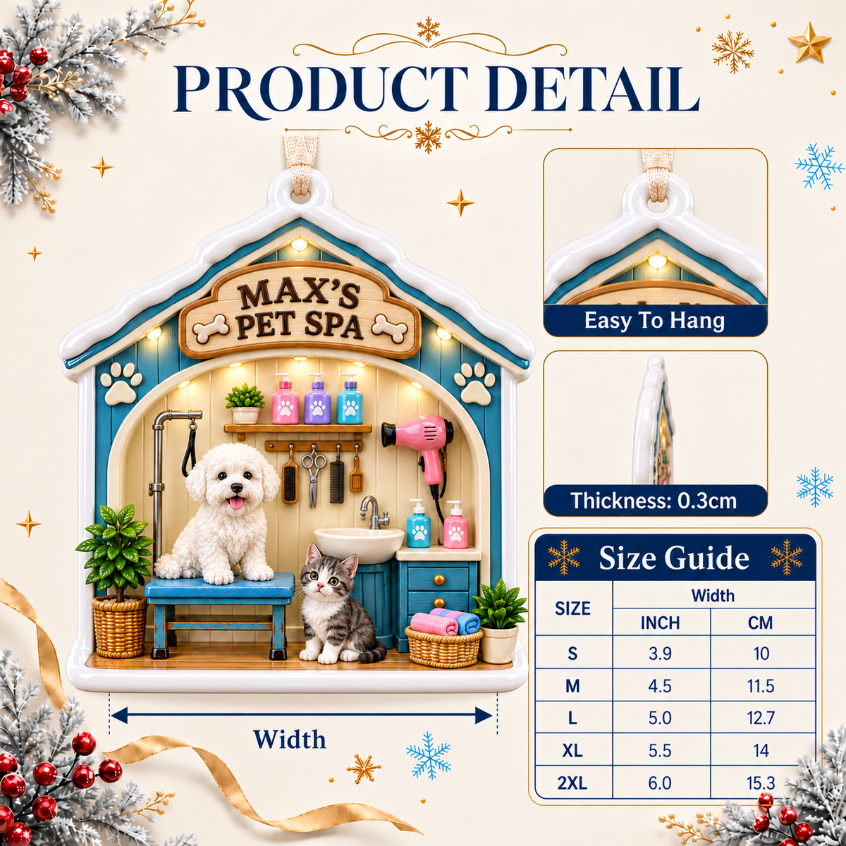 Pet Grooming Salon Scene Hanging Dog and Cat Spa Decor - 3D Relief Ornament