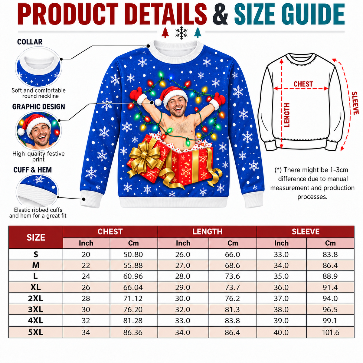 Christmas Sweatshirt Man in Wrapped Present Box Holiday Crewneck
