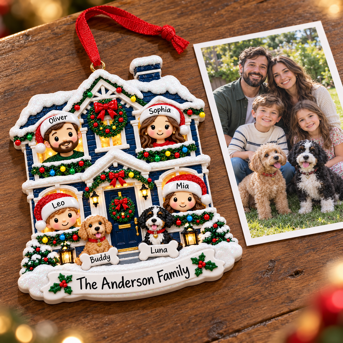 Blank White House Shape Christmas Tree Hanging Plaque with Chimney - 3D Relief Ornament