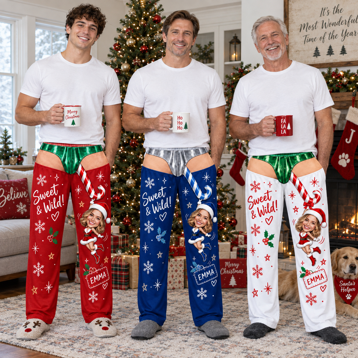 Mens Christmas Pajama Pants Novelty Candy Cane Holiday Lounge Bottoms