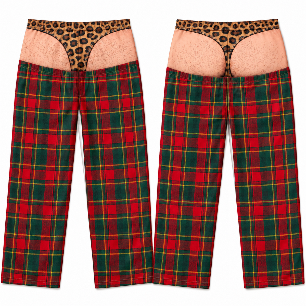 Mens Funny Christmas Pajama Pants Novelty Leopard Thong Gag Sleepwear