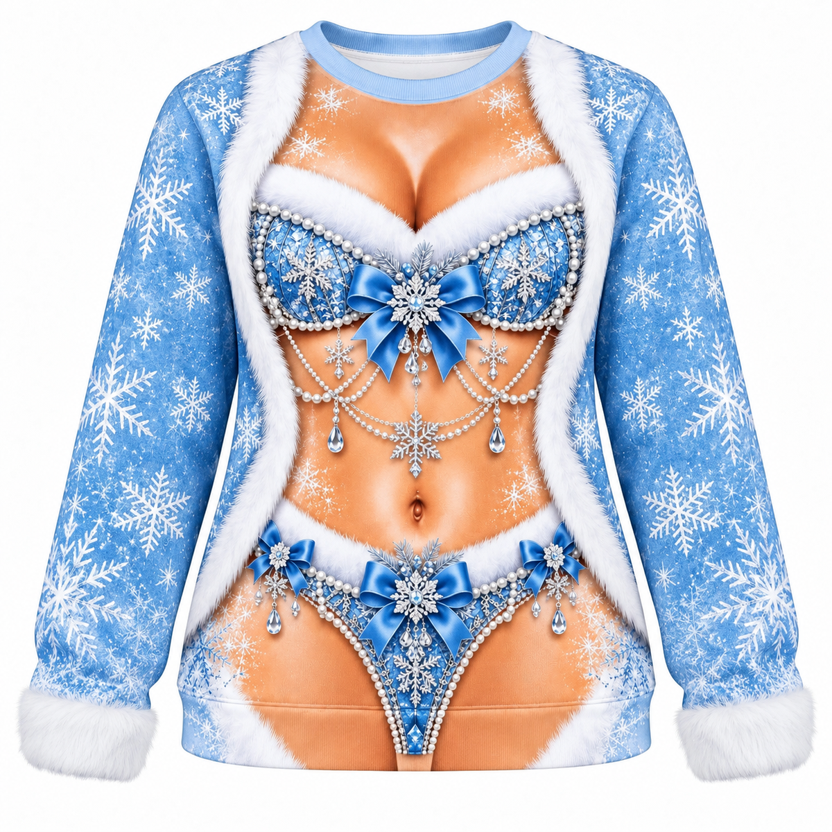Funny Ugly Christmas Sweatshirt Faux Body Bikini Muscle Print Crewneck