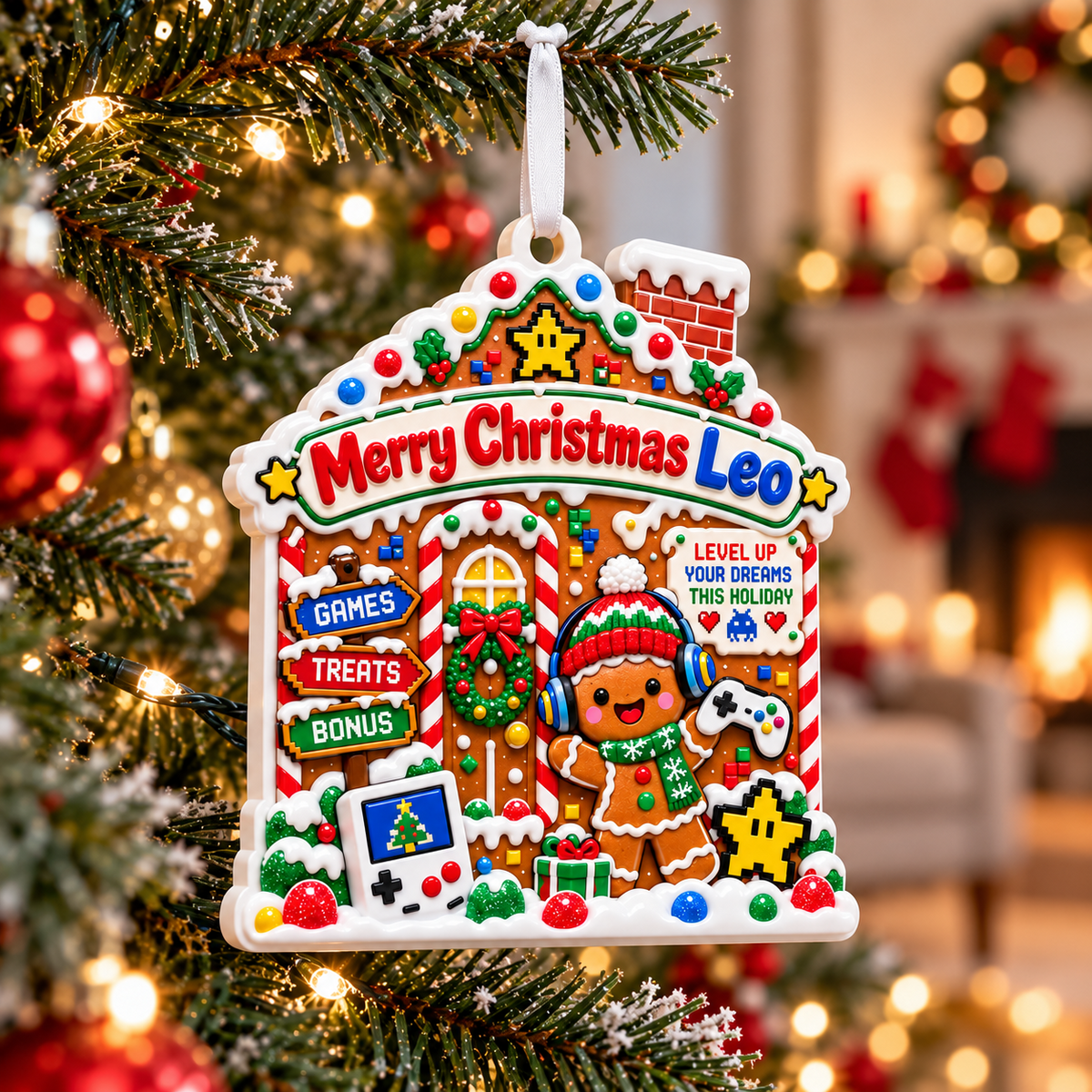 Gamer Gingerbread House Holiday Hanging Decoration - 3D Relief Ornament