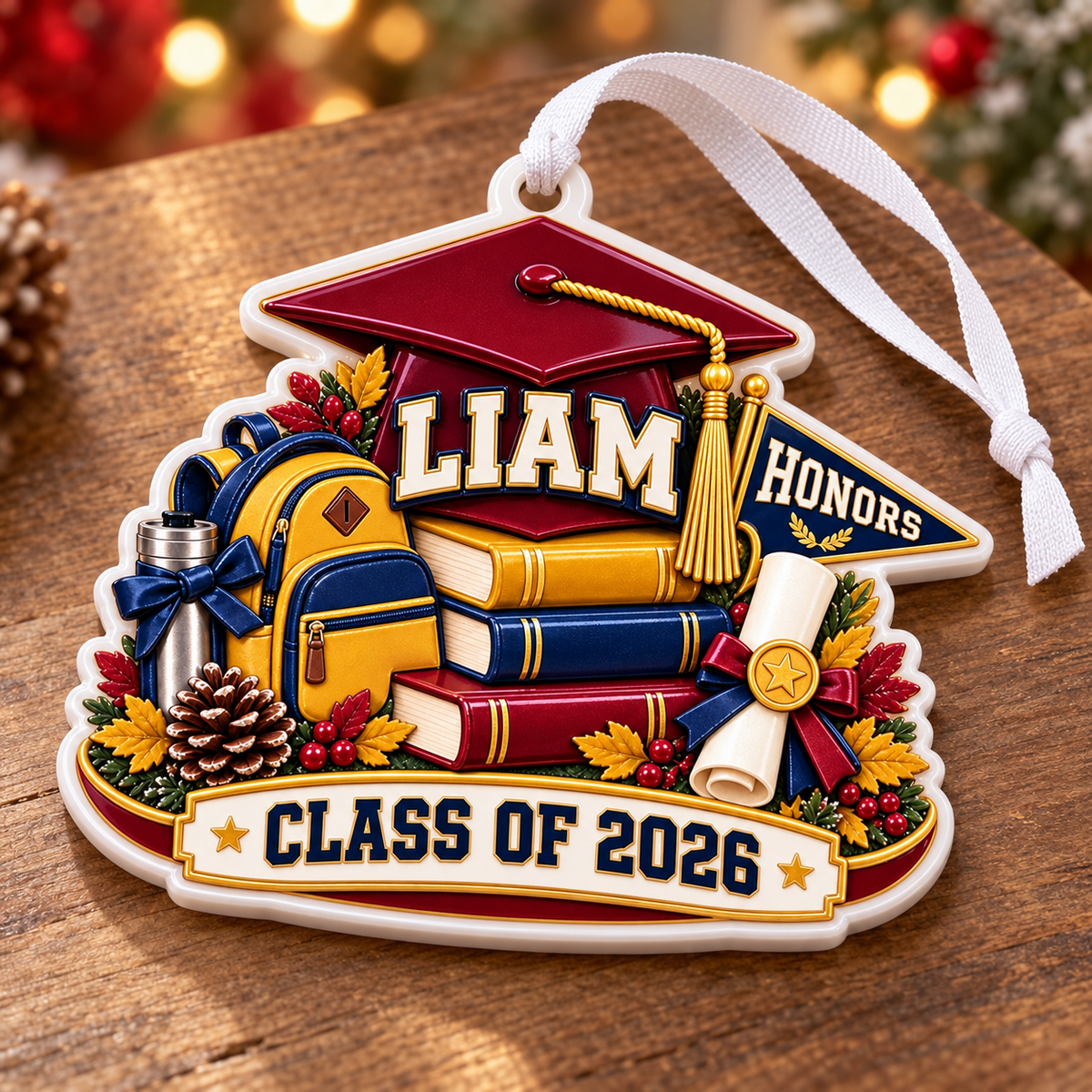 Class of 2026 Academic Graduation Cap and Books Commemorative Keepsake - 3D Relief Ornament