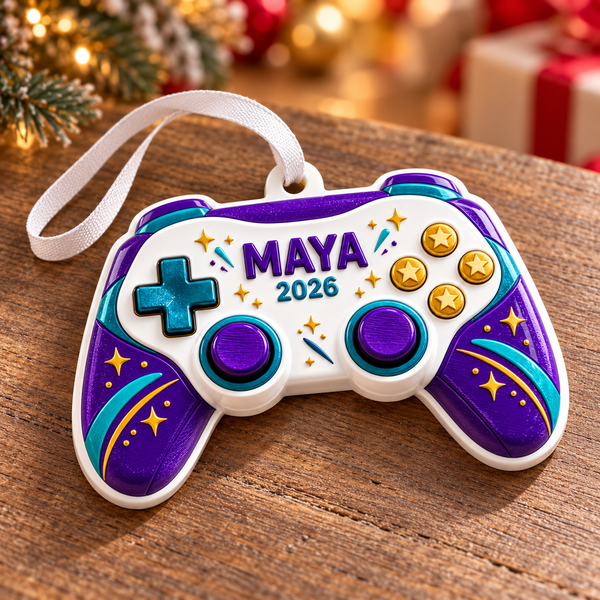 Video Game Controller Acrylic Holiday Keepsake with Star Accents - 3D Relief Ornament