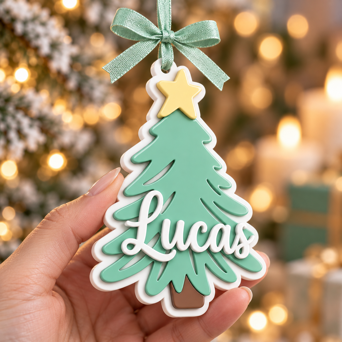 Layered Christmas Tree Holiday Hanging Decoration in Mint Green - 3D Relief Ornament
