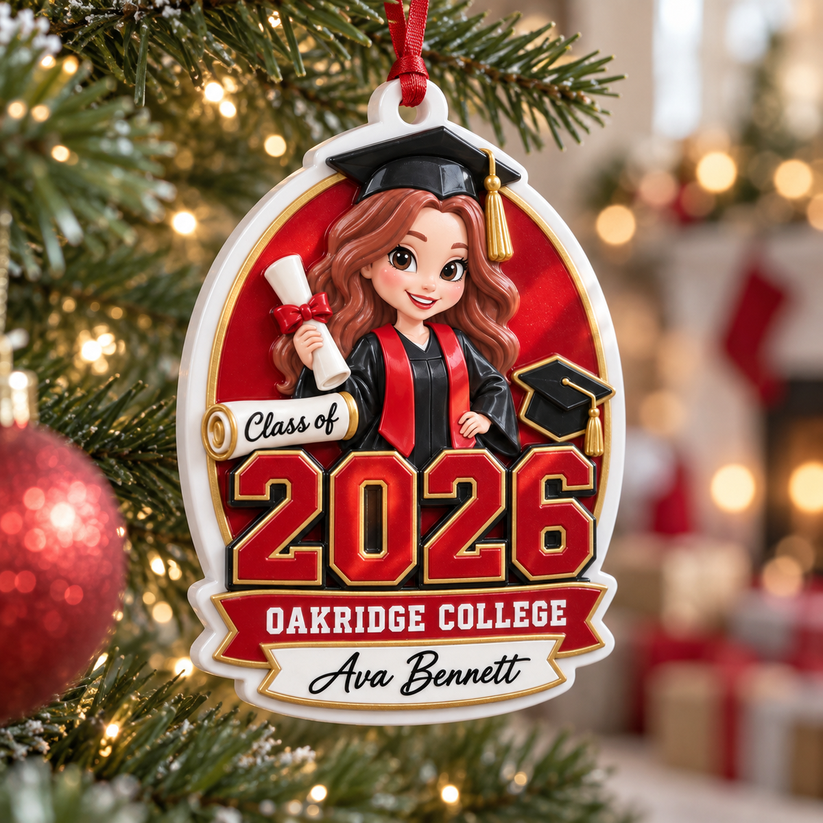 College Graduation Keepsake Plaque with Female Senior in Cap and Gown - 3D Relief Ornament