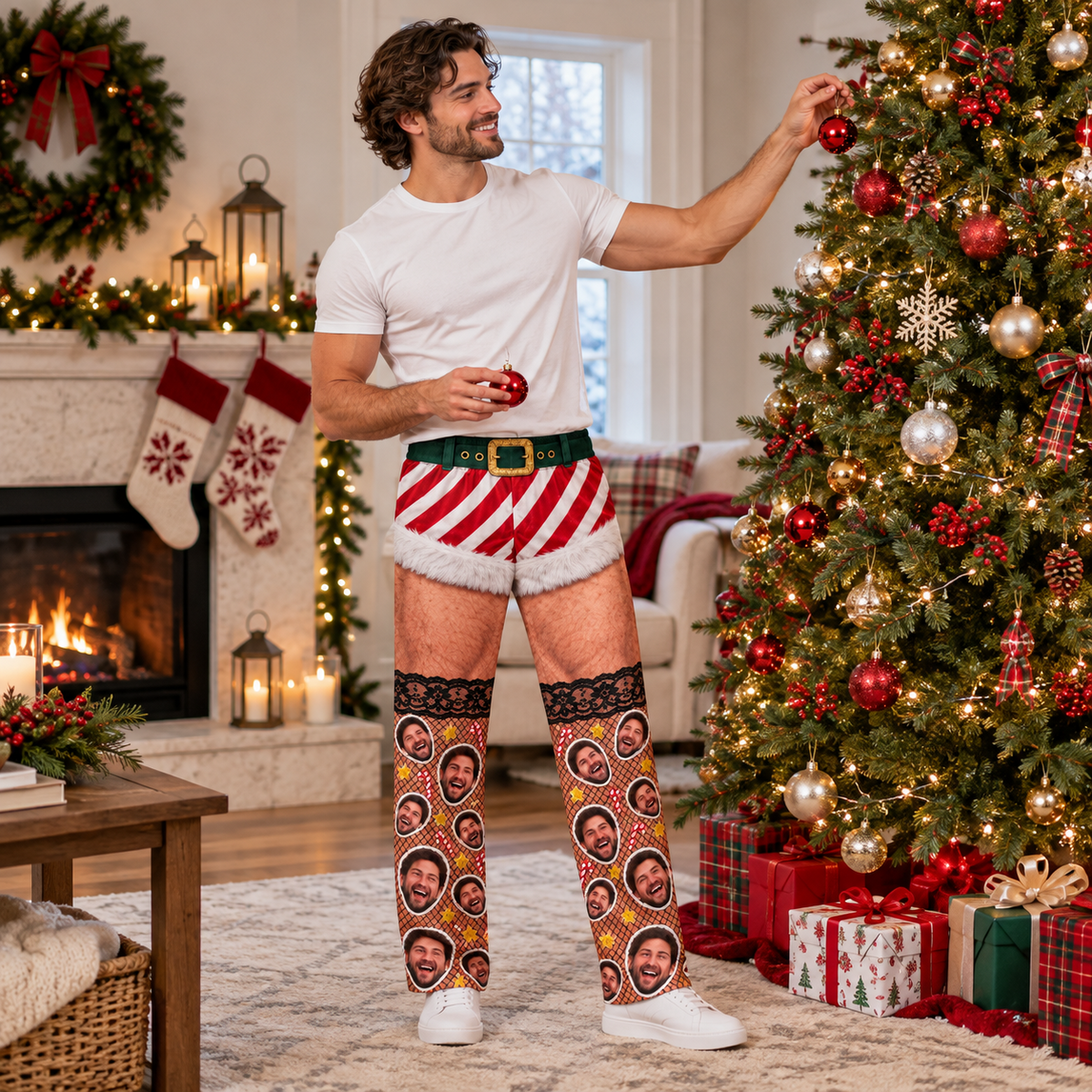 Christmas Pajama Pants Hairy Leg Graphic Holiday Lounge Trousers