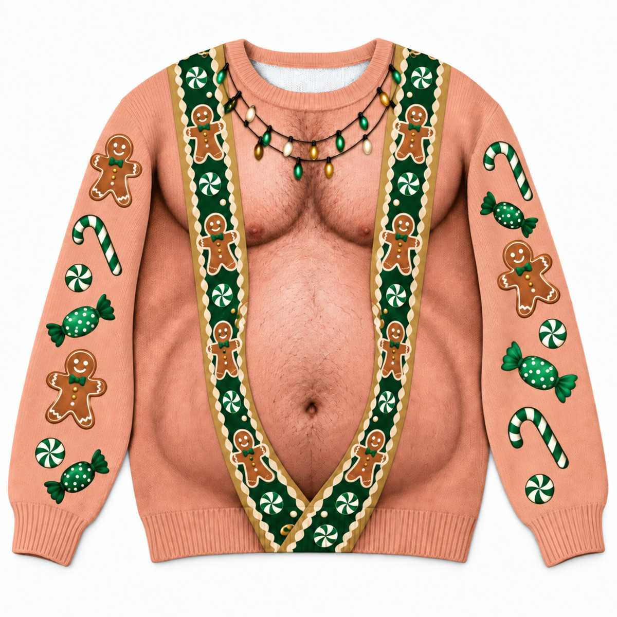 Funny Christmas Sweatshirt Hairy Muscle Chest Graphic Pullover