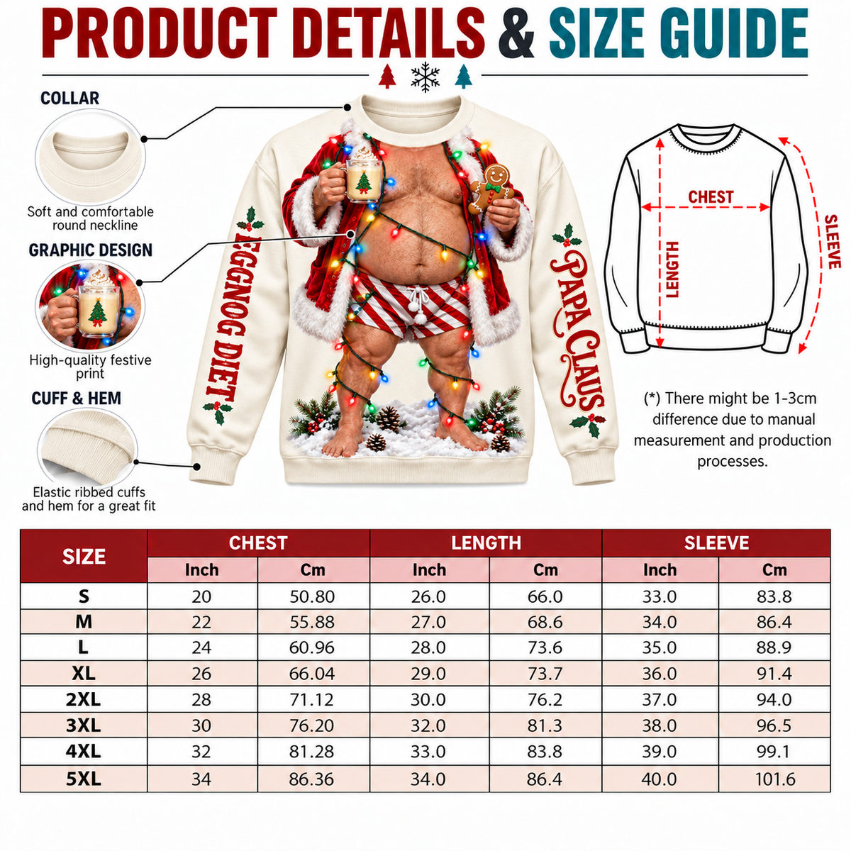 Funny Christmas Sweatshirt, Novelty Holiday Body Print Pullover