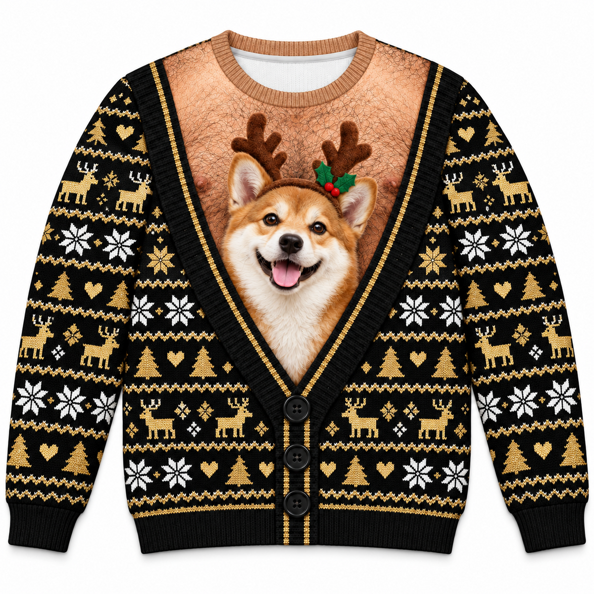 Dog Christmas Sweatshirt Funny Faux Cardigan Holiday Graphic Pullover