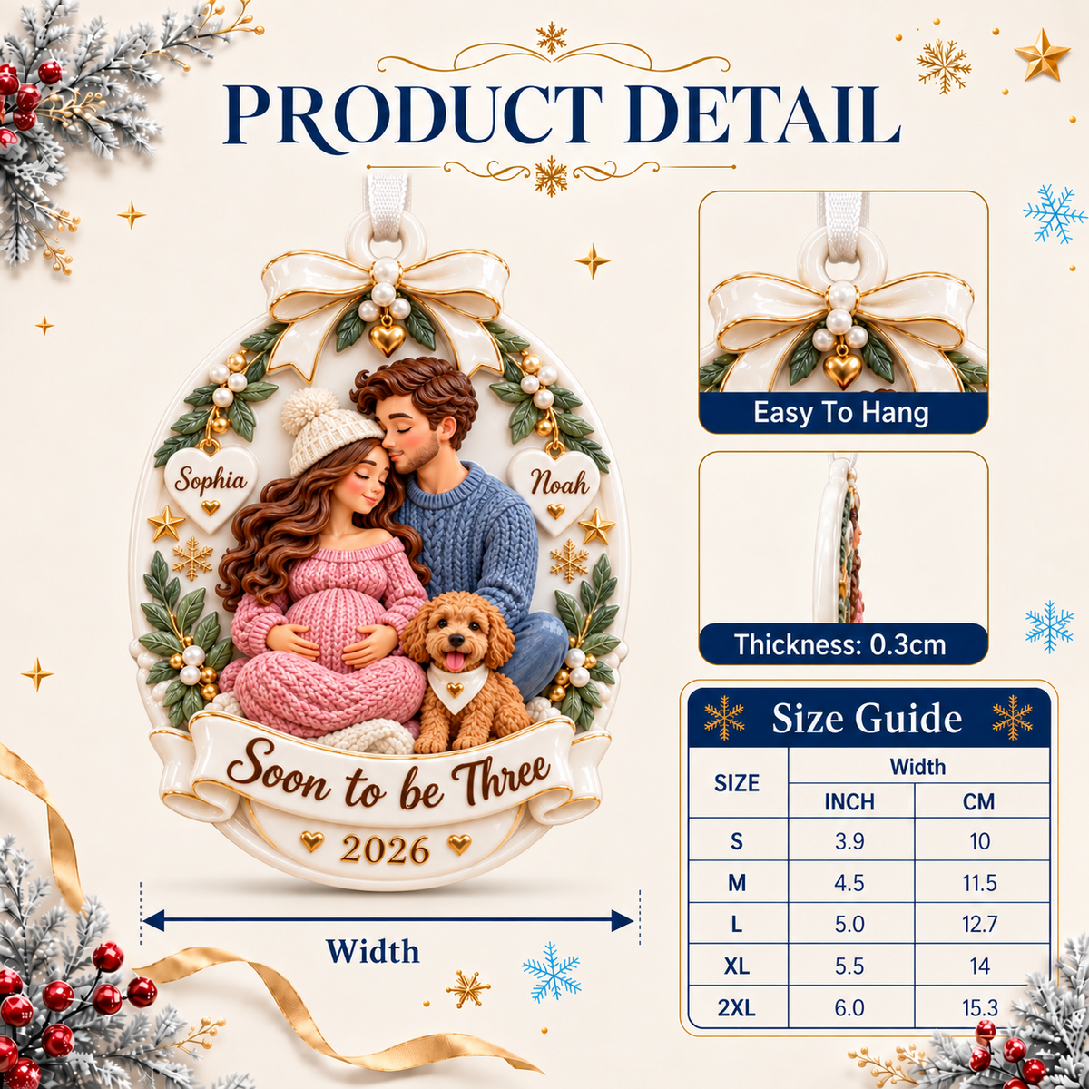 Expecting Couple with Dog Oval Keepsake Hanging Holiday Plaque - 3D Relief Ornament