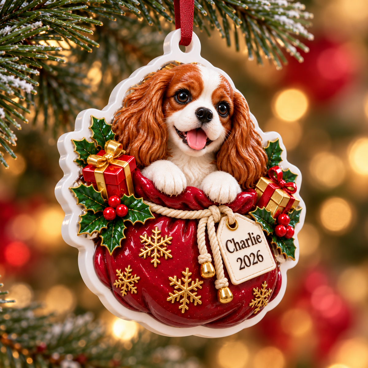 Scalloped Holiday Tree Bauble, White Baroque Hanging Plaque Decor - 3D Relief Ornament