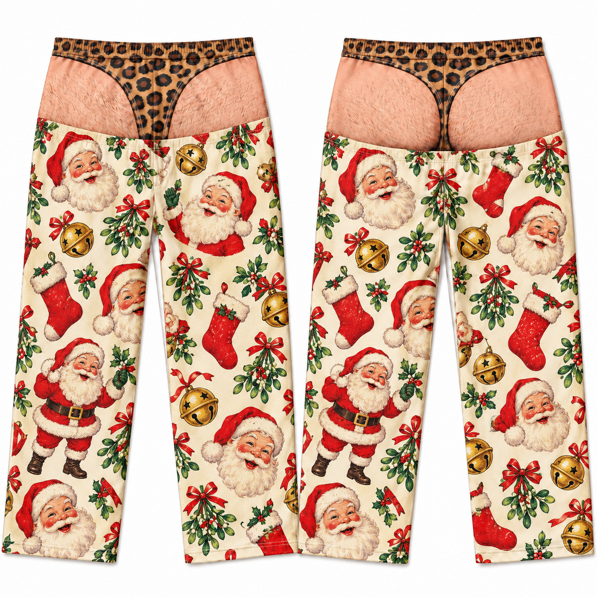 Mens Funny Christmas Pajama Pants Novelty Leopard Thong Gag Sleepwear