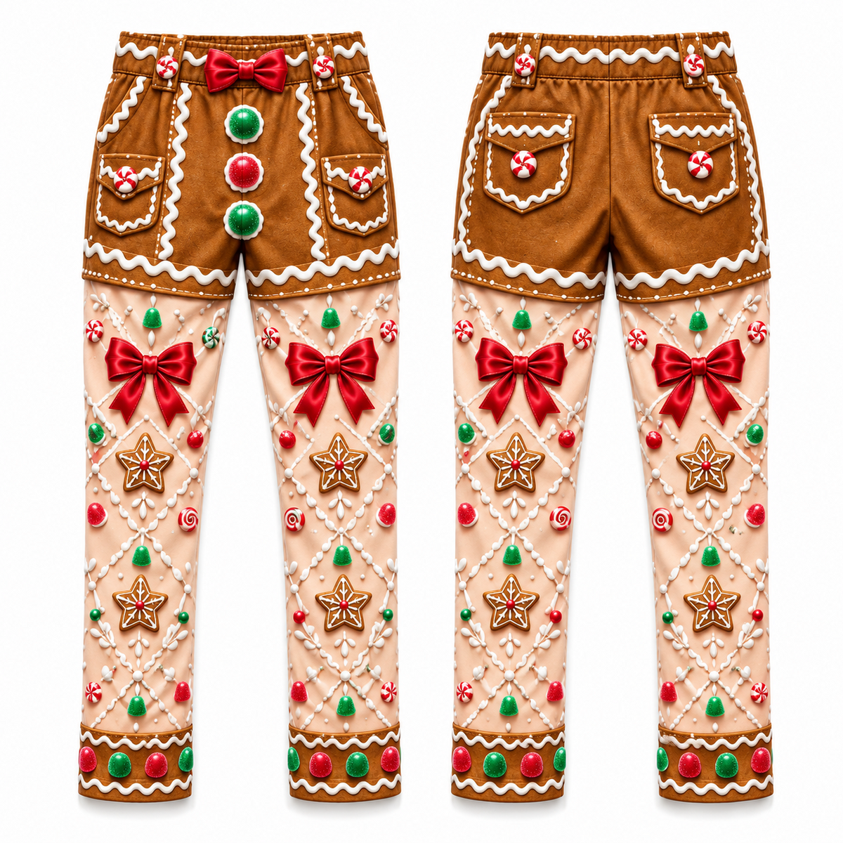 Christmas Holiday Print Trousers Casual Elastic Waist Pants