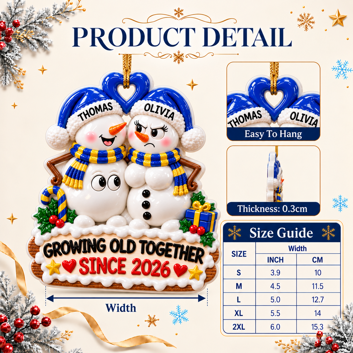 Growing Old Together Anniversary Holiday Keepsake, Winter Christmas Tree Decoration - 3D Relief Ornament