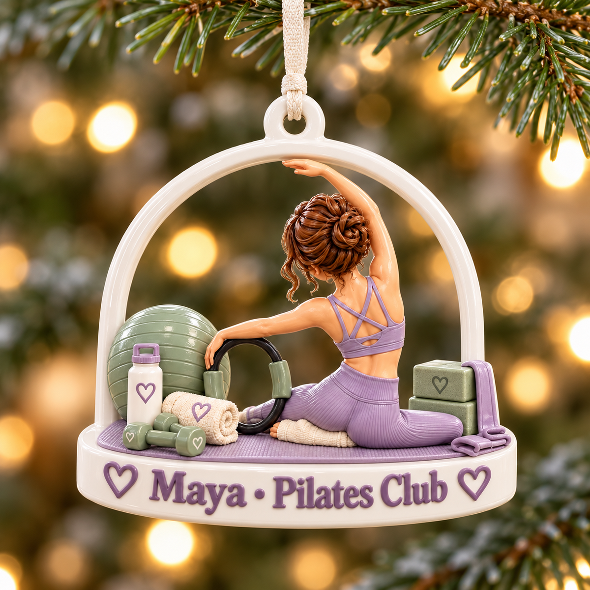 Pilates Girl Studio Workout Equipment Arch Hanging Holiday Keepsake - 3D Relief Ornament