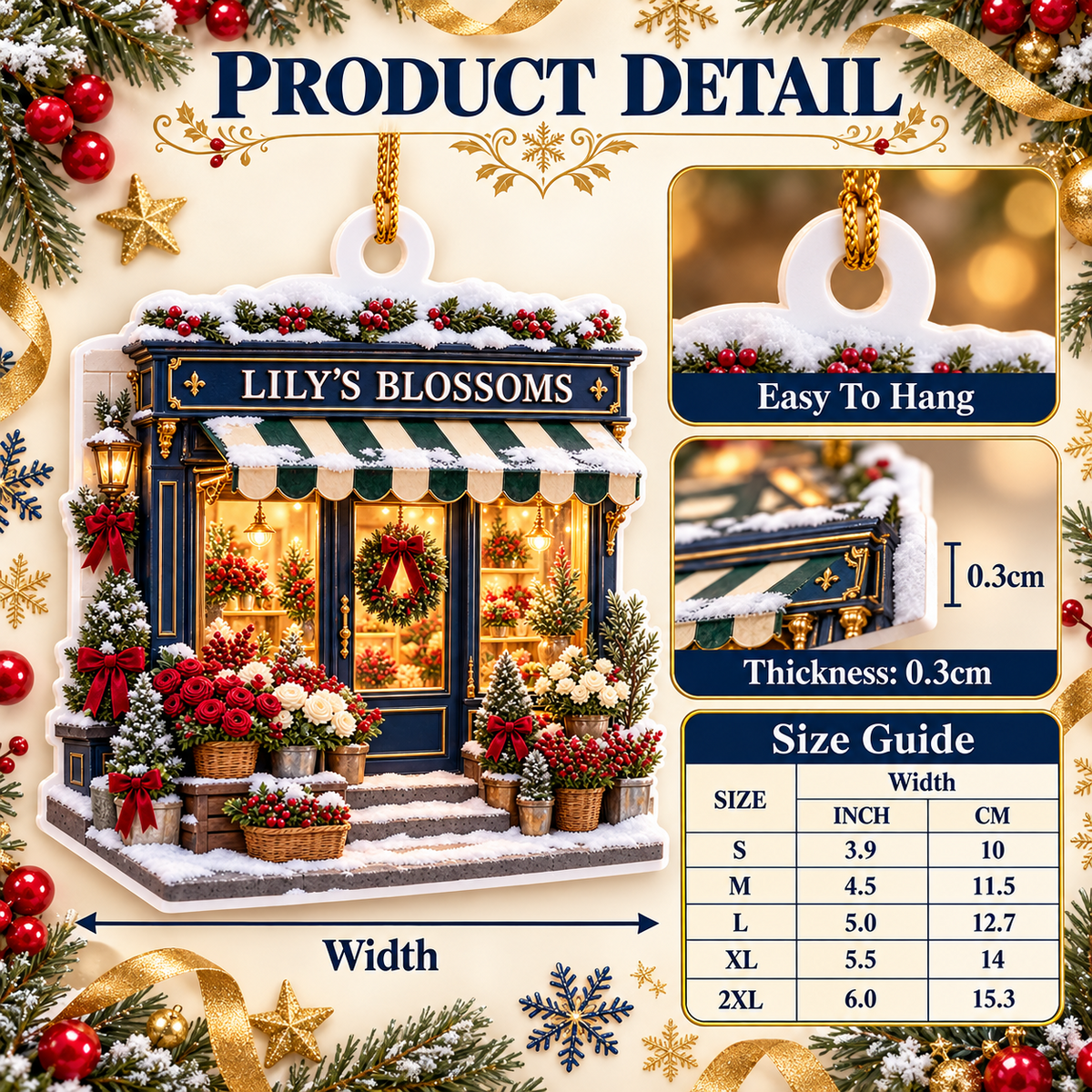 Winter Flower Shop Front Holiday Hanging Keepsake - 3D Relief Ornament