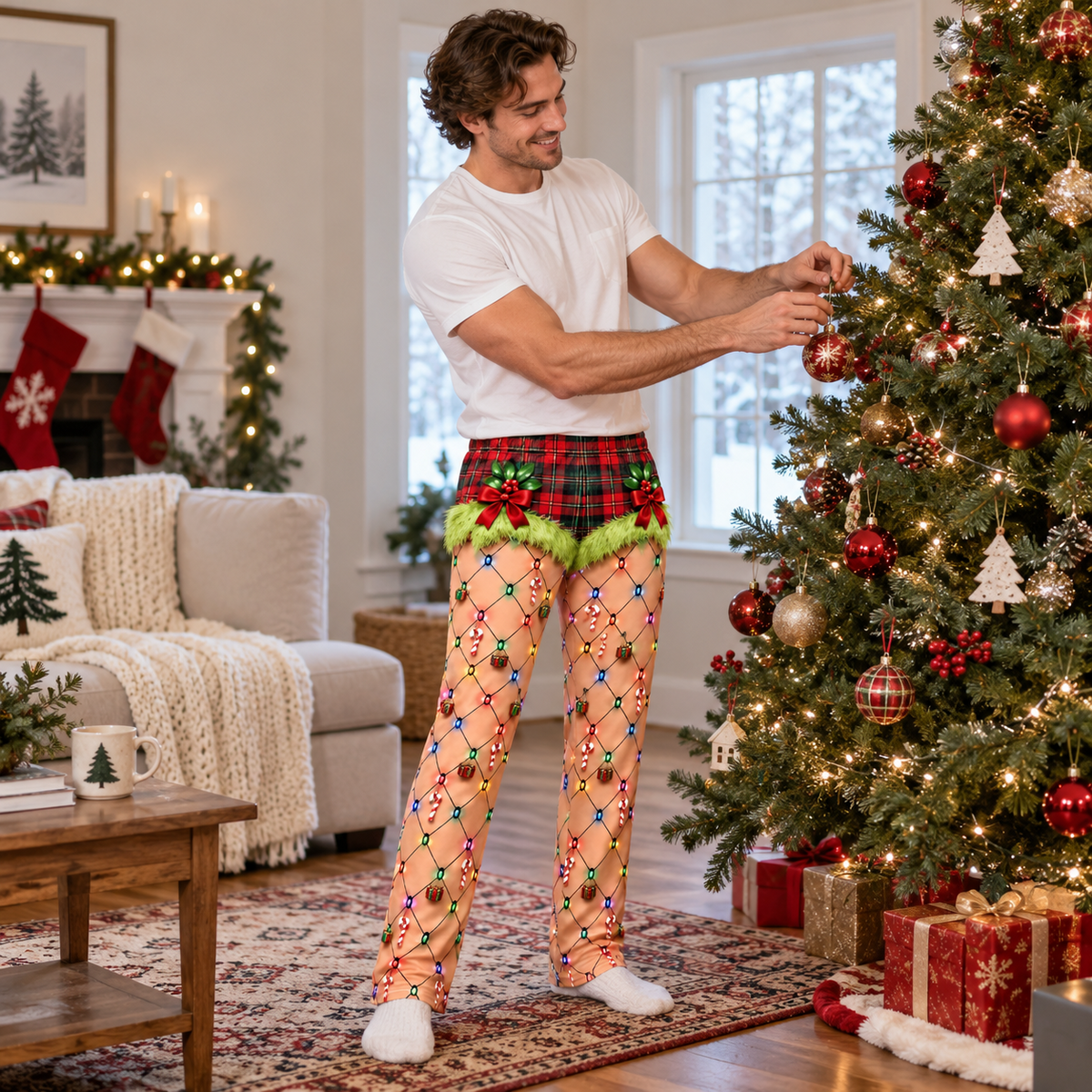 Christmas Pajama Pants Printed Trompe L'Oeil Holiday Lounge Bottoms