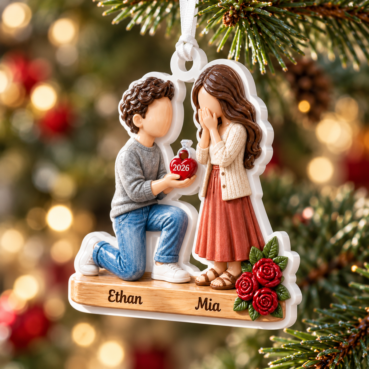 Marriage Proposal Couple Acrylic Tree Hanging Keepsake - 3D Relief Ornament