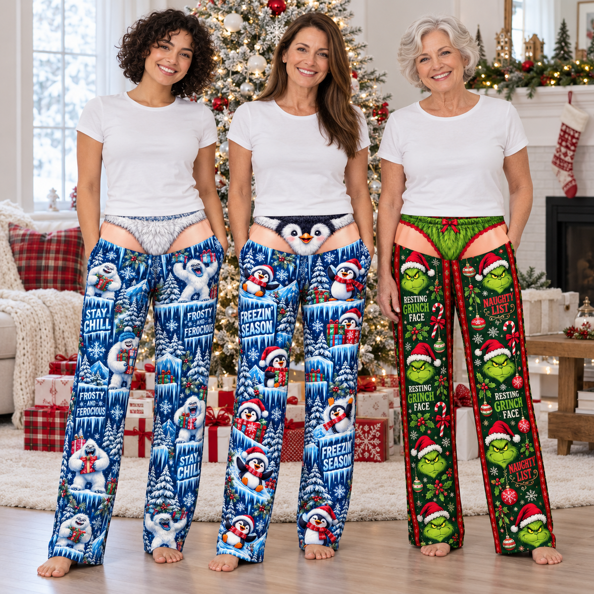Christmas Pajama Pants Gag Faux Low Rise Novelty Sleep Bottoms