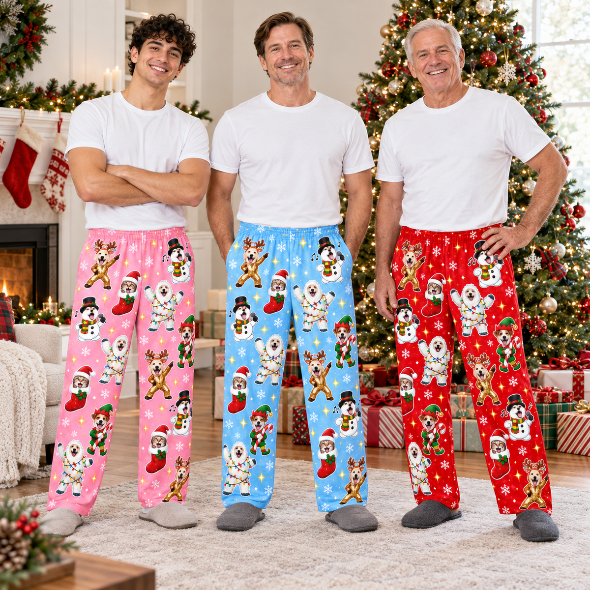 Christmas Pajama Pants Dog Pattern Holiday Loungewear Trousers