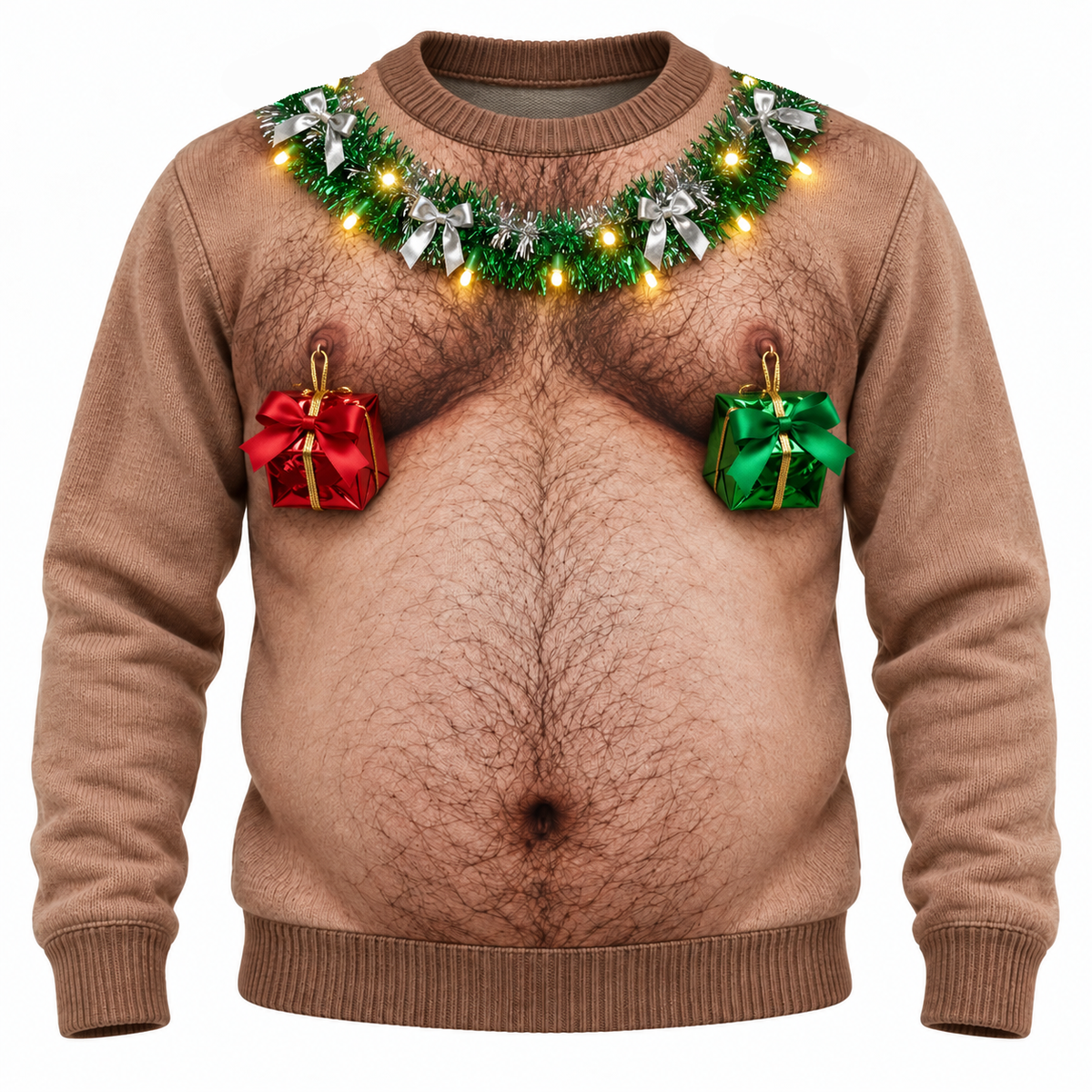 Hairy Chest Christmas Sweatshirt Funny Holiday Garland Tan Pullover
