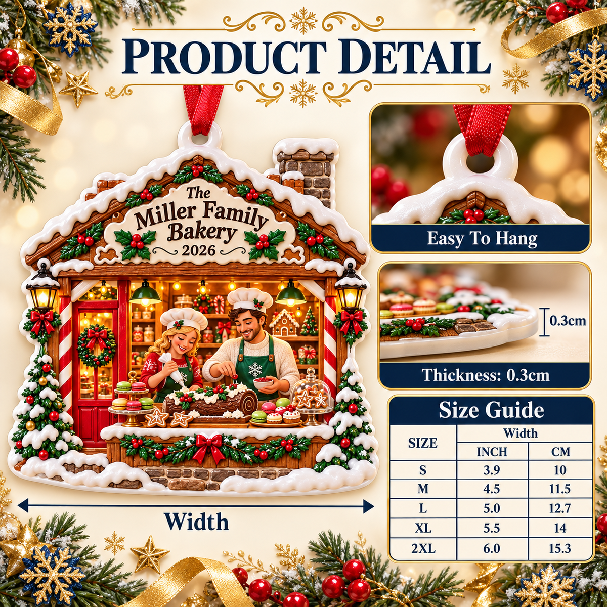 Christmas Gingerbread Bakery Shop House Hanging Holiday Keepsake - 3D Relief Ornament