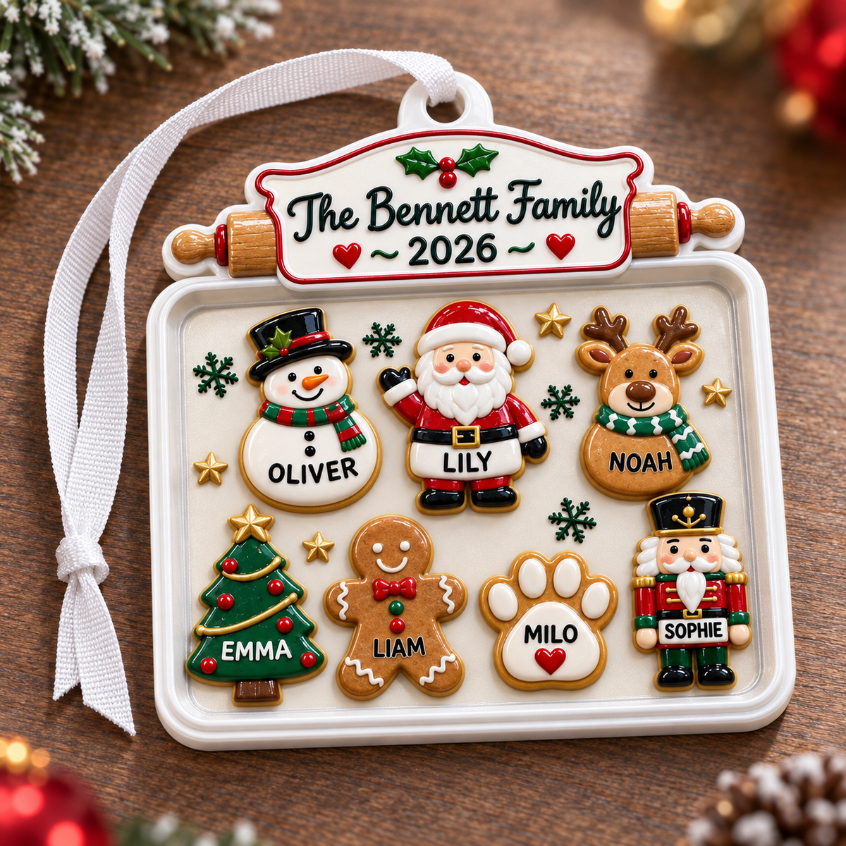 Christmas Cookie Baking Sheet Tree Decoration with Rolling Pin - 3D Relief Ornament