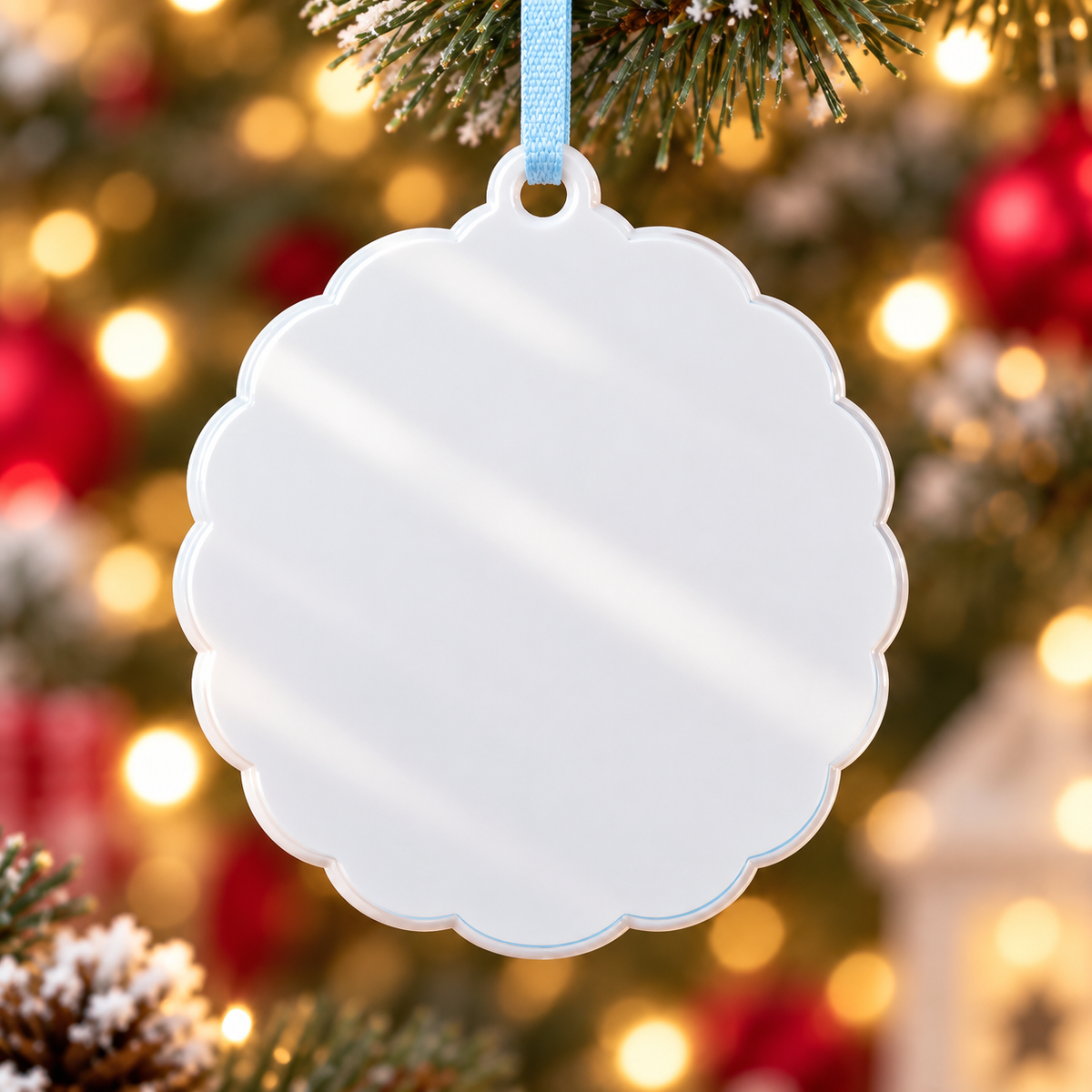 Holiday Tree Hanging Medallion, Squishy Toy Dumpling Theme in Scalloped Blue - 3D Relief Ornament