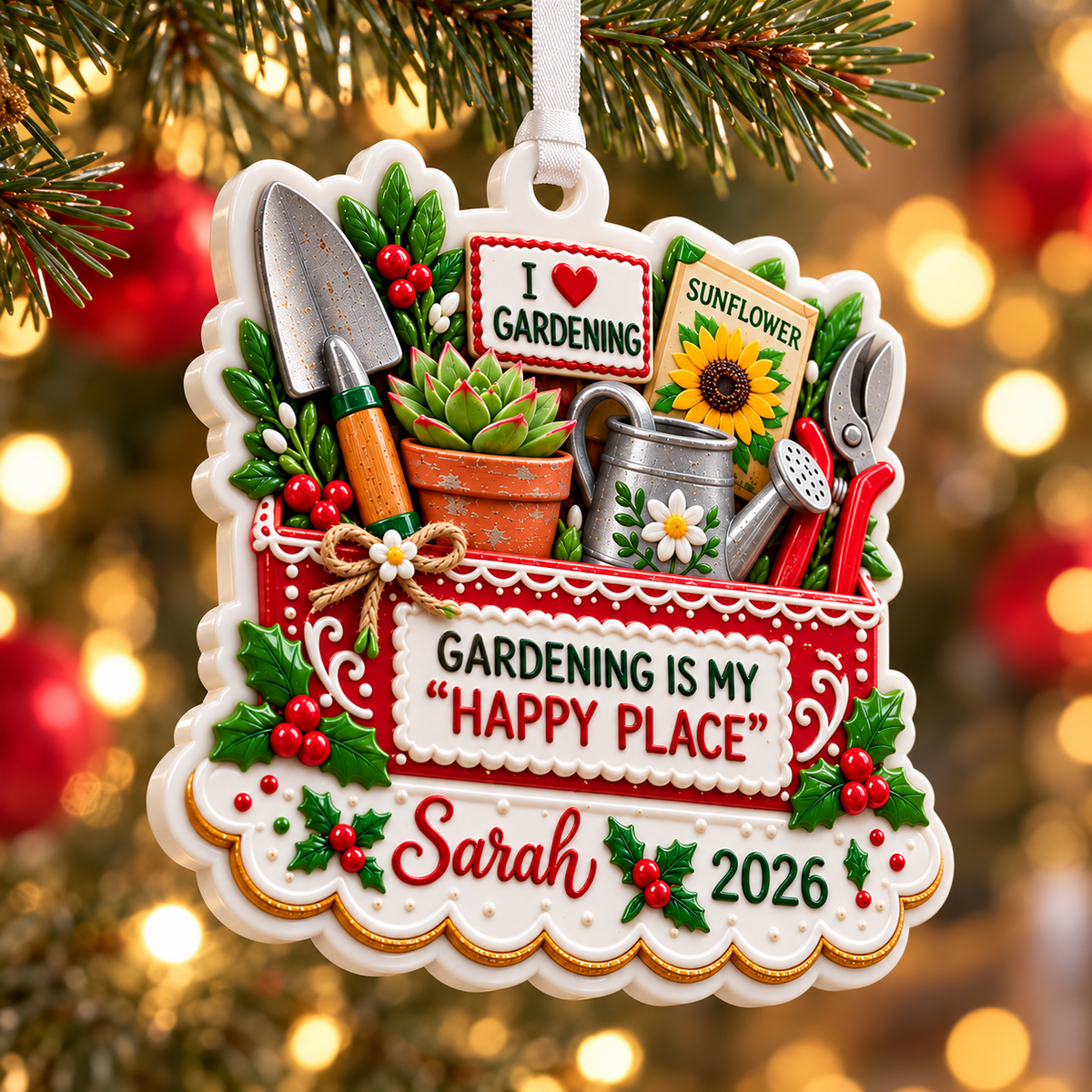 Gardening Tools and Plant Pot Holiday Keepsake - 3D Relief Ornament