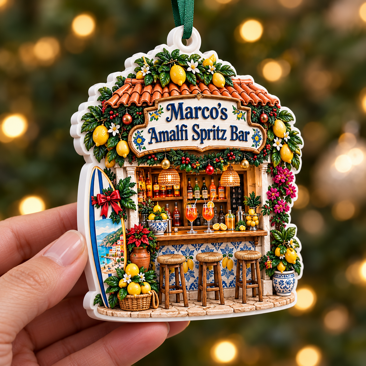 Italian Amalfi Coast Spritz Bar Holiday Hanging Decor - 3D Relief Ornament