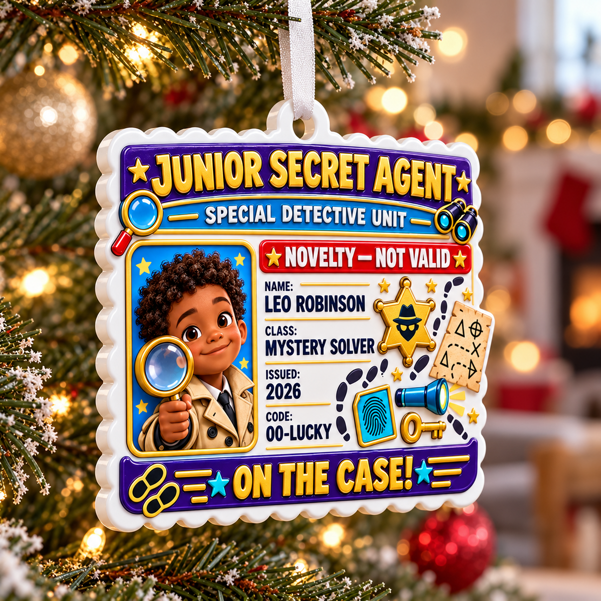Junior Secret Agent Detective Badge ID Card Acrylic - 3D Relief Ornament