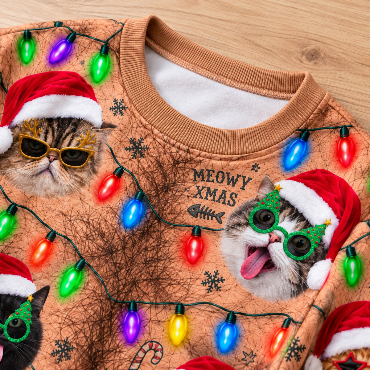 Christmas Sweatshirt, Funny Hairy Chest Holiday Lights Crewneck Top