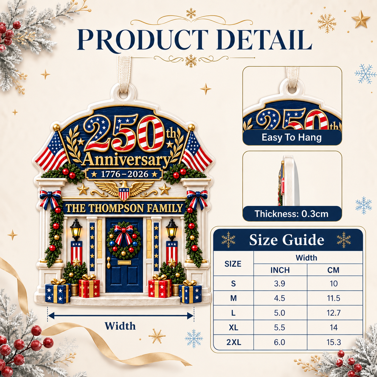 American 250th Anniversary 1776-2026 Patriotic House Porch Decor - 3D Relief Ornament