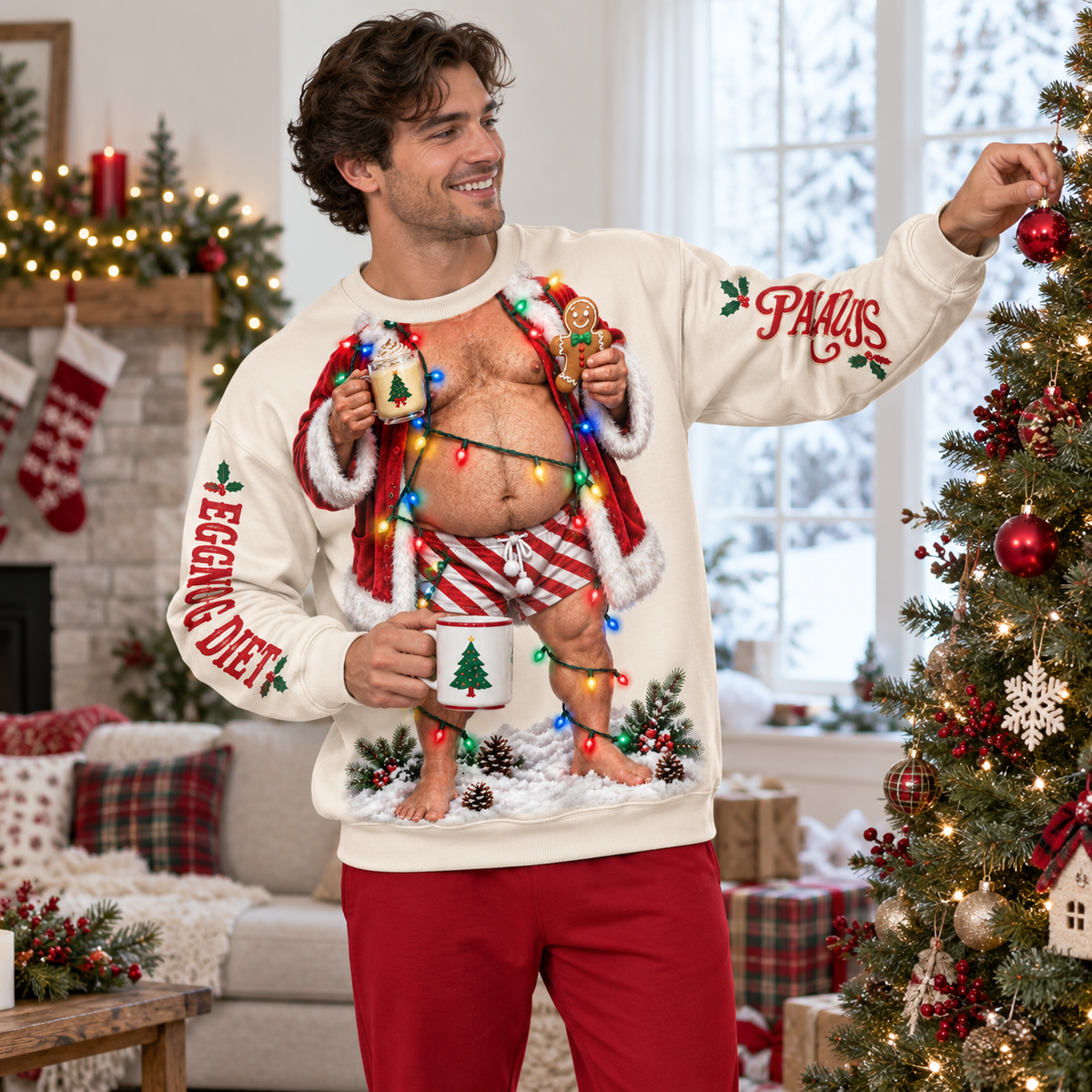 Funny Christmas Sweatshirt, Novelty Holiday Body Print Pullover