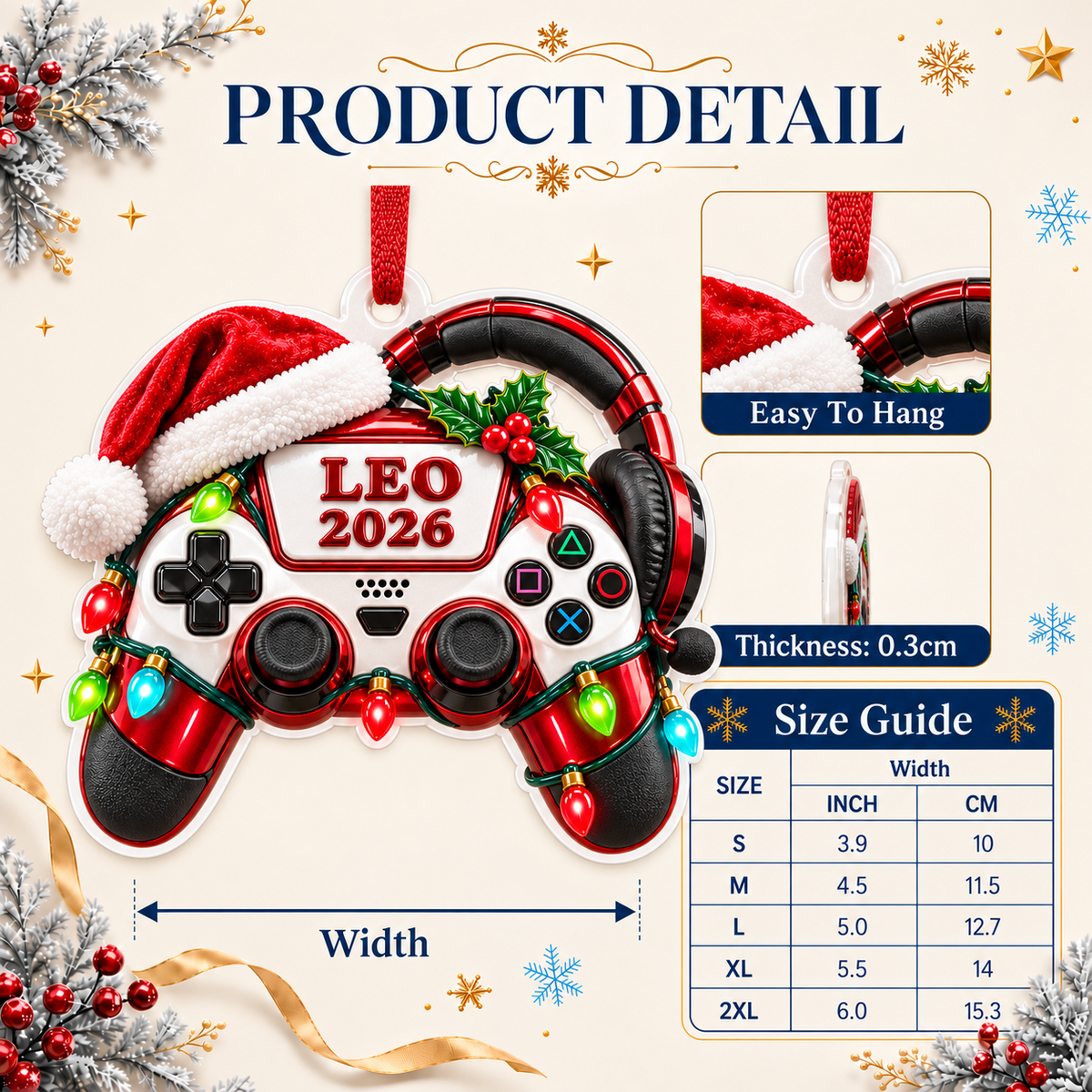 Video Game Controller with Santa Hat and Headset Holiday Keepsake - 3D Relief Ornament