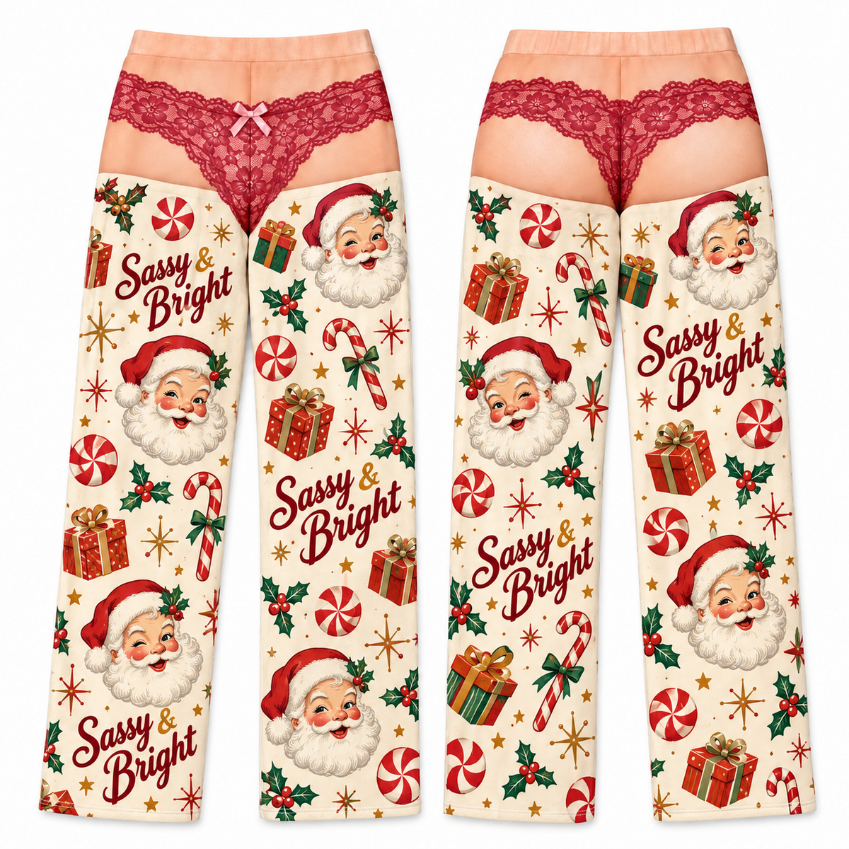 Christmas Pajama Pants Wide Leg Printed Lounge Trousers