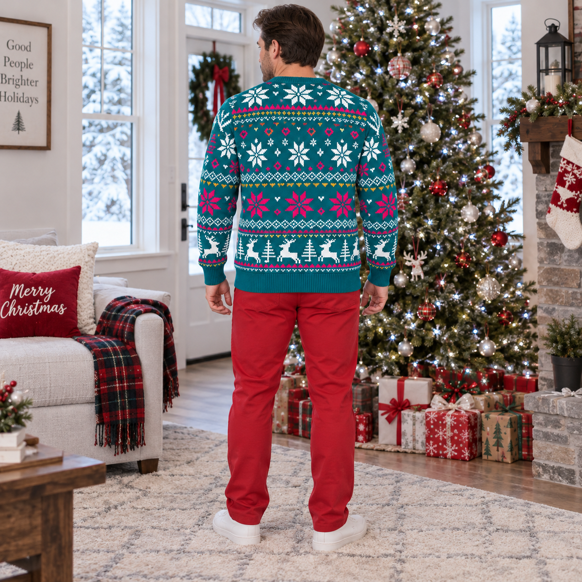 Funny Ugly Christmas Sweater Muscular Chest Heart Graphic Pullover
