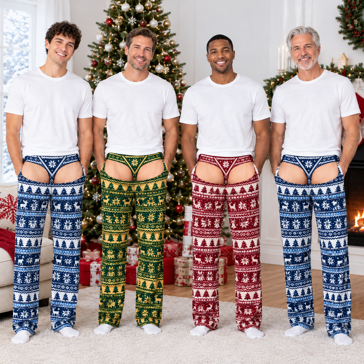 Mens Holiday Cutout Pajama Pants Fair Isle Pattern Sleepwear Bottoms