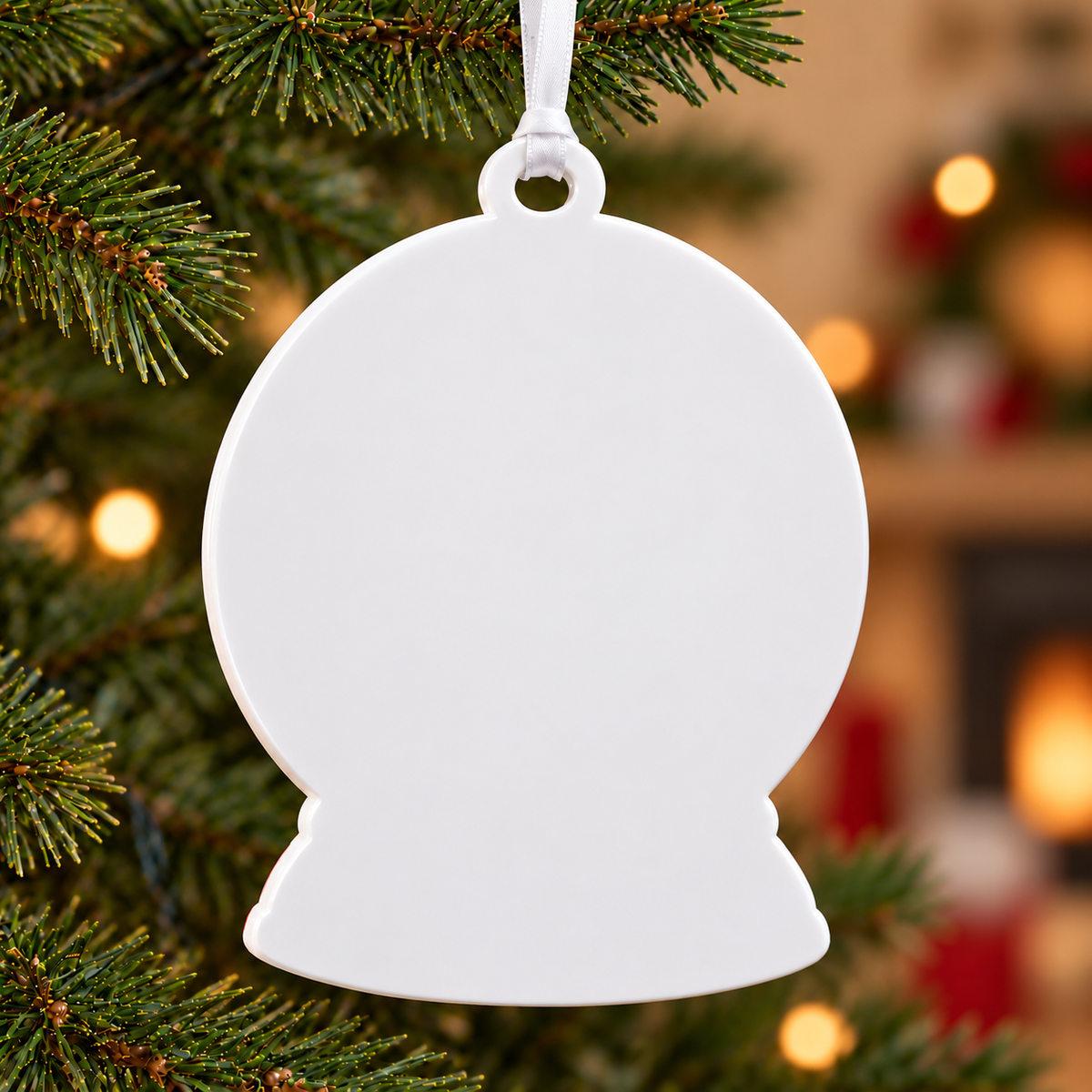 Couple Snow Globe Hanging Holiday Keepsake, Winter Theme Acrylic Medallion - 3D Relief Ornament