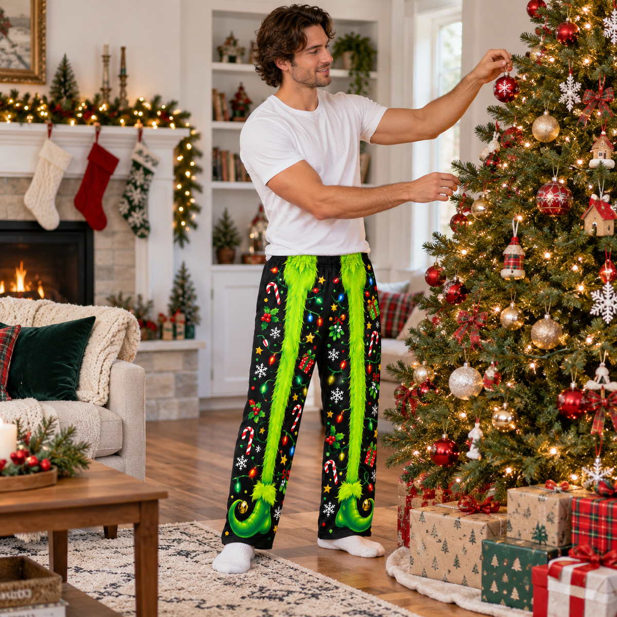Mens Christmas Pajama Pants Novelty Printed Holiday Loungewear
