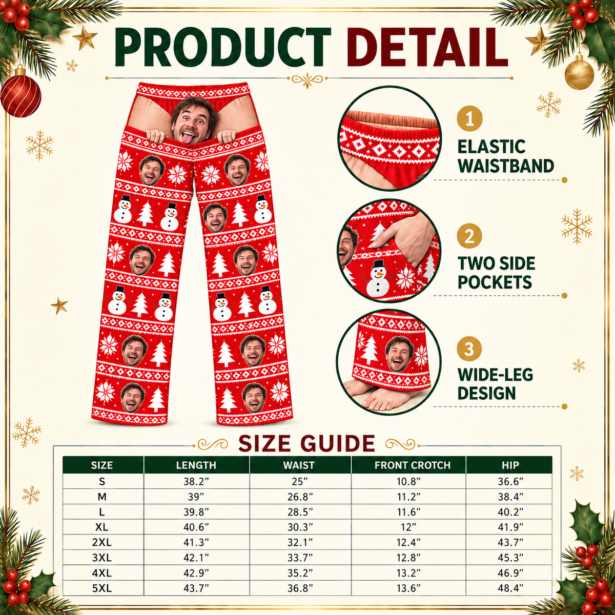 Mens Christmas Pajama Pants Fair Isle Holiday Print Lounge Bottoms