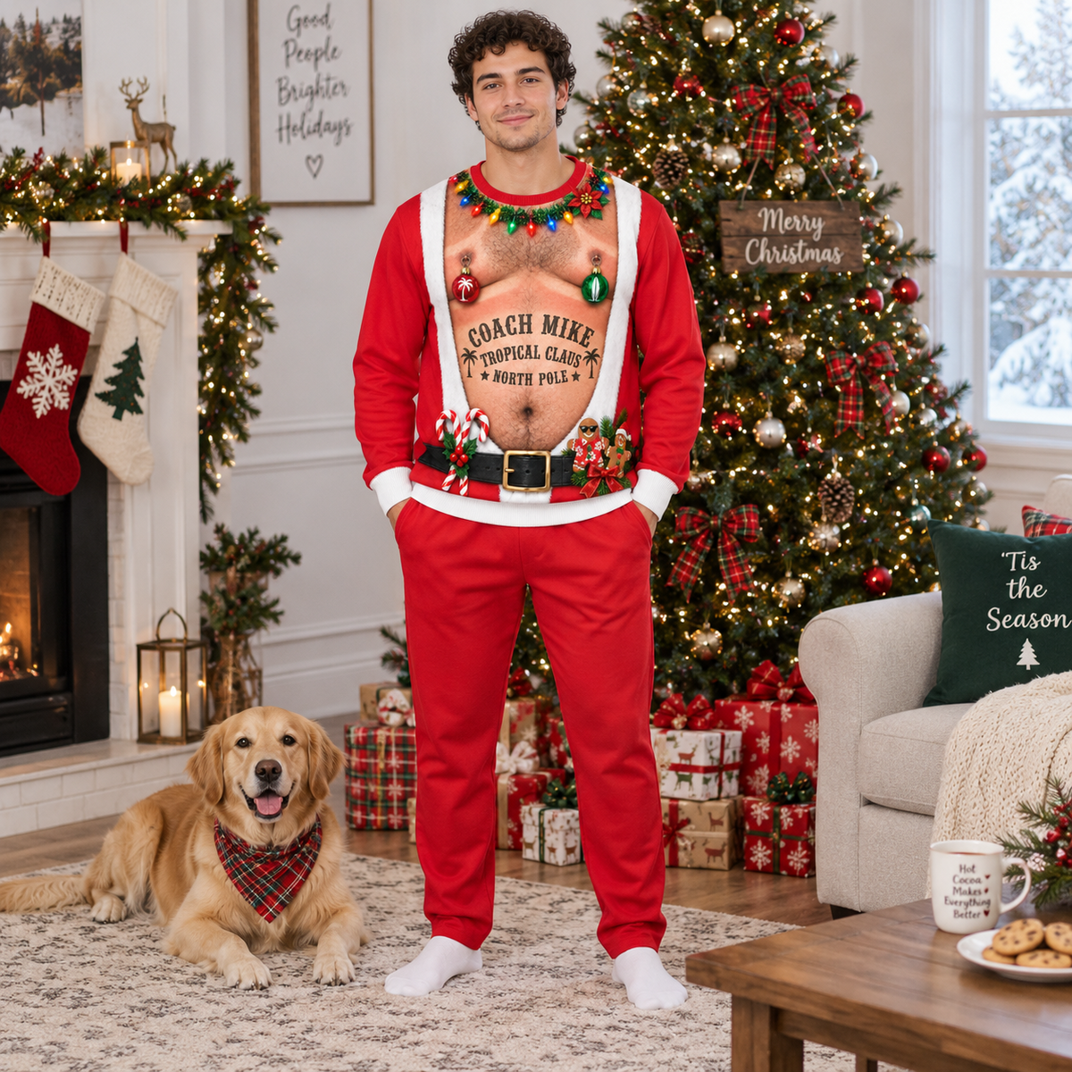 Funny Christmas Sweatshirt Hairy Chest Graphic Long Sleeve Crewneck