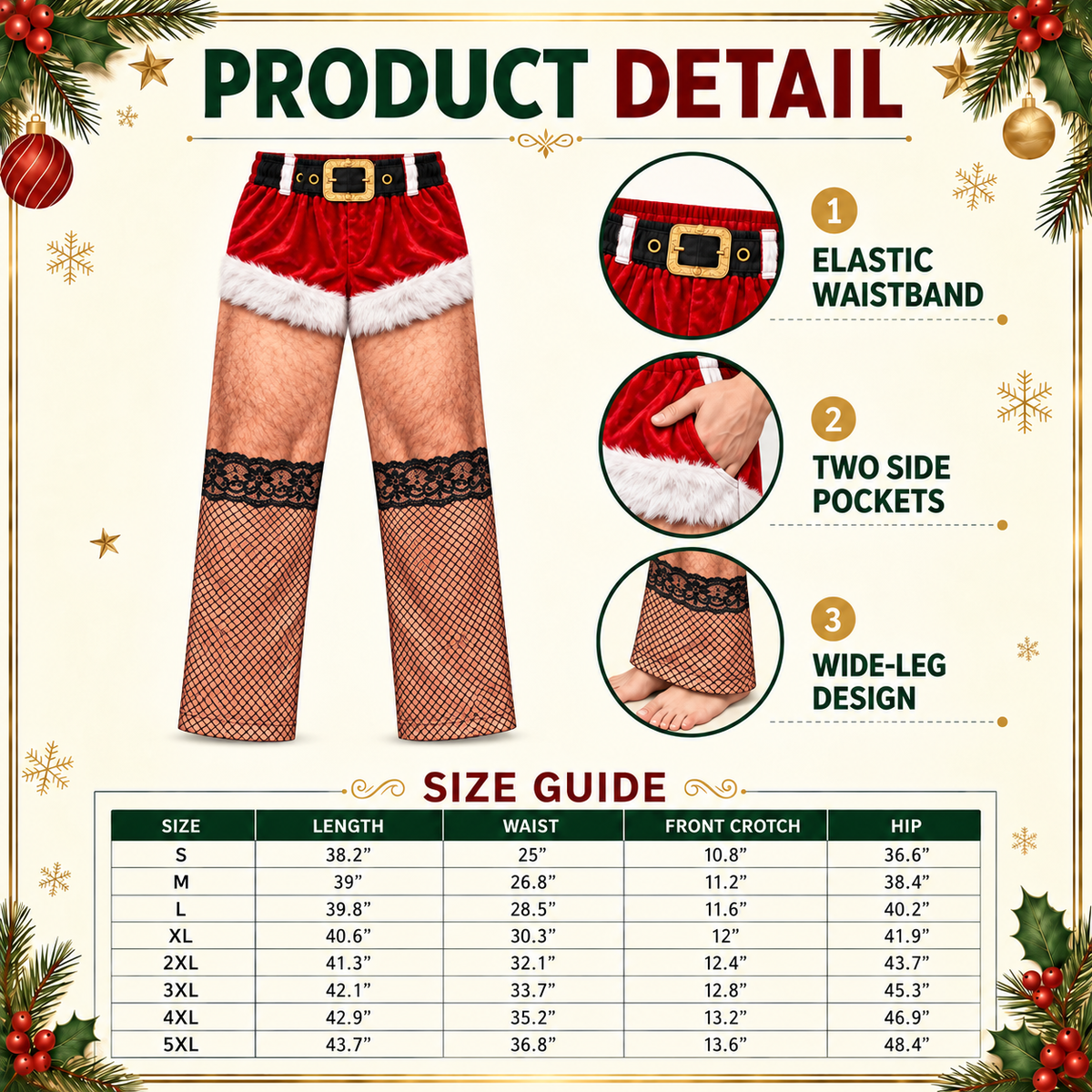 Mens Novelty Christmas Pajama Pants Printed Hairy Leg Loungewear