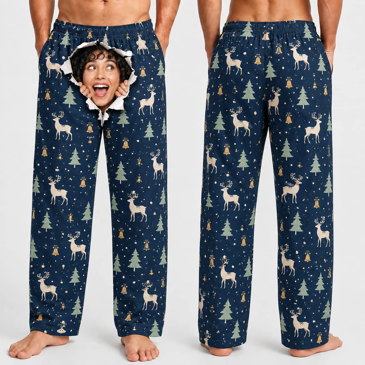 Men's Pajama Pants Green Christmas Holly Pattern Lounge Bottoms