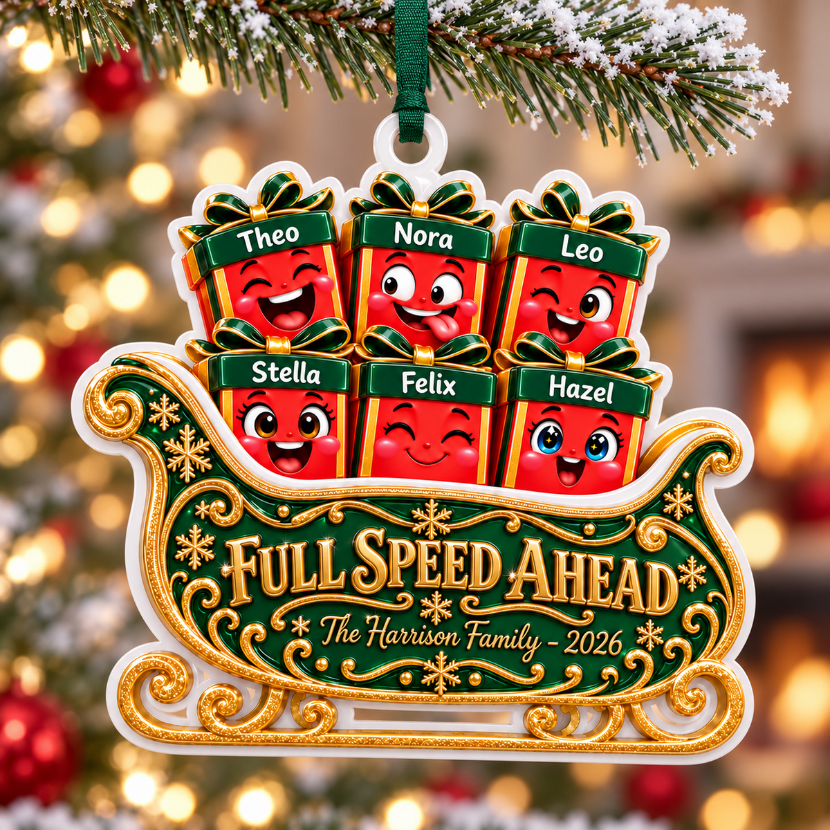 Christmas Sleigh Silhouette Holiday Tree Hanging Decor in White - 3D Relief Ornament