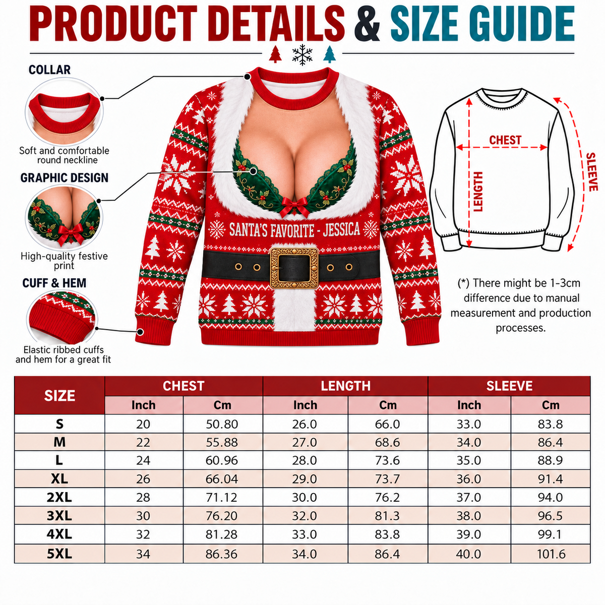 Ugly Christmas Sweatshirt Faux Cleavage Bra Graphic Gag Pullover